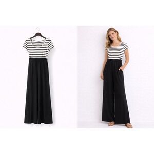 Wide Leg NWT Jumpsuit W 3XL Black White Paperbag Waist Coastal Versatile Chic